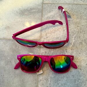 2 pairs of bright pink sunglasses